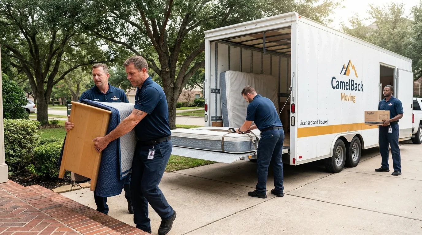 Crew loading residential truck for cross-state move from Bellevue, OH